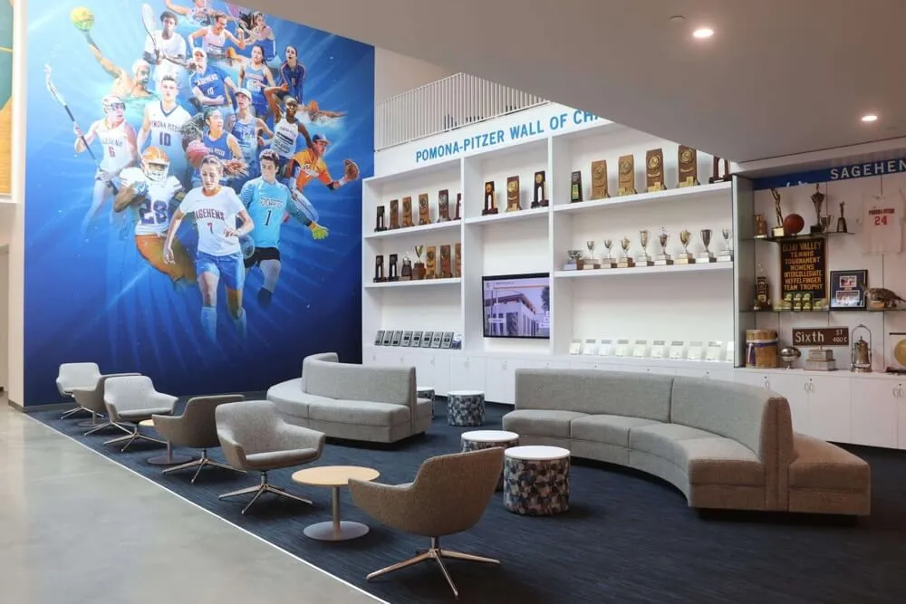 Athletic lounge with displays
