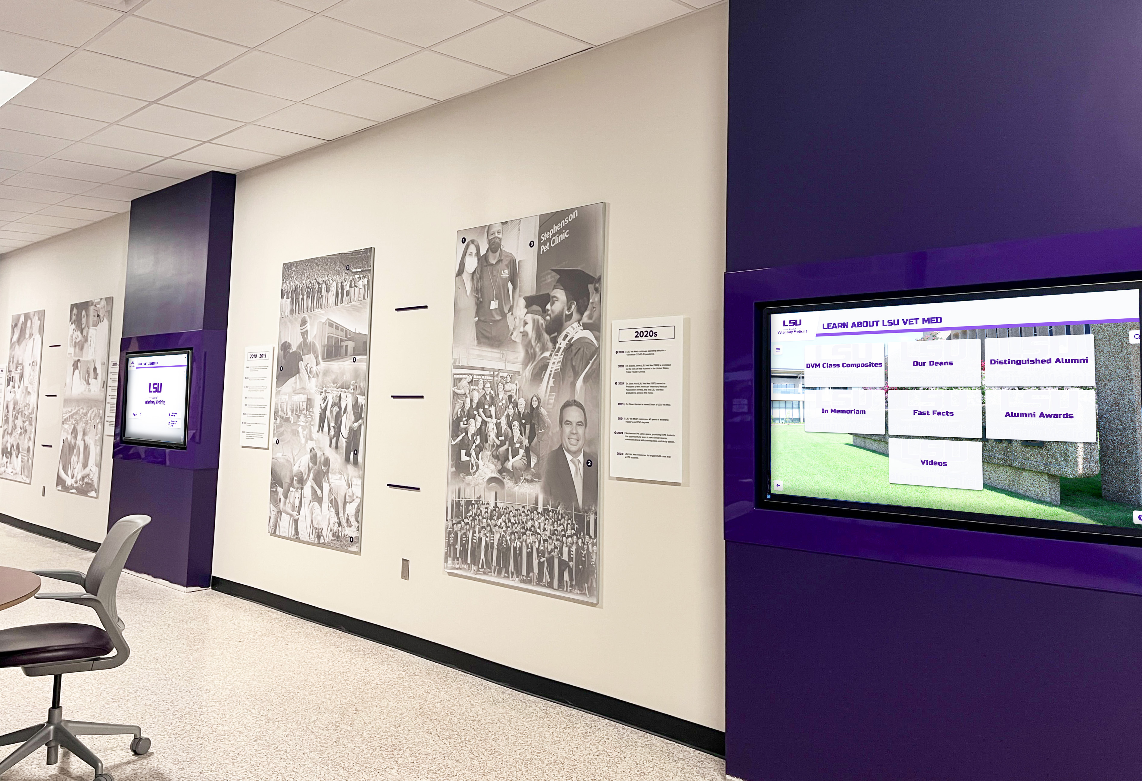 Academic hallway with digital displays