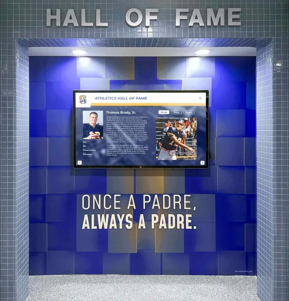 Padres hall of fame blue tile display screen with Once a Padre text Padres hall of fame display