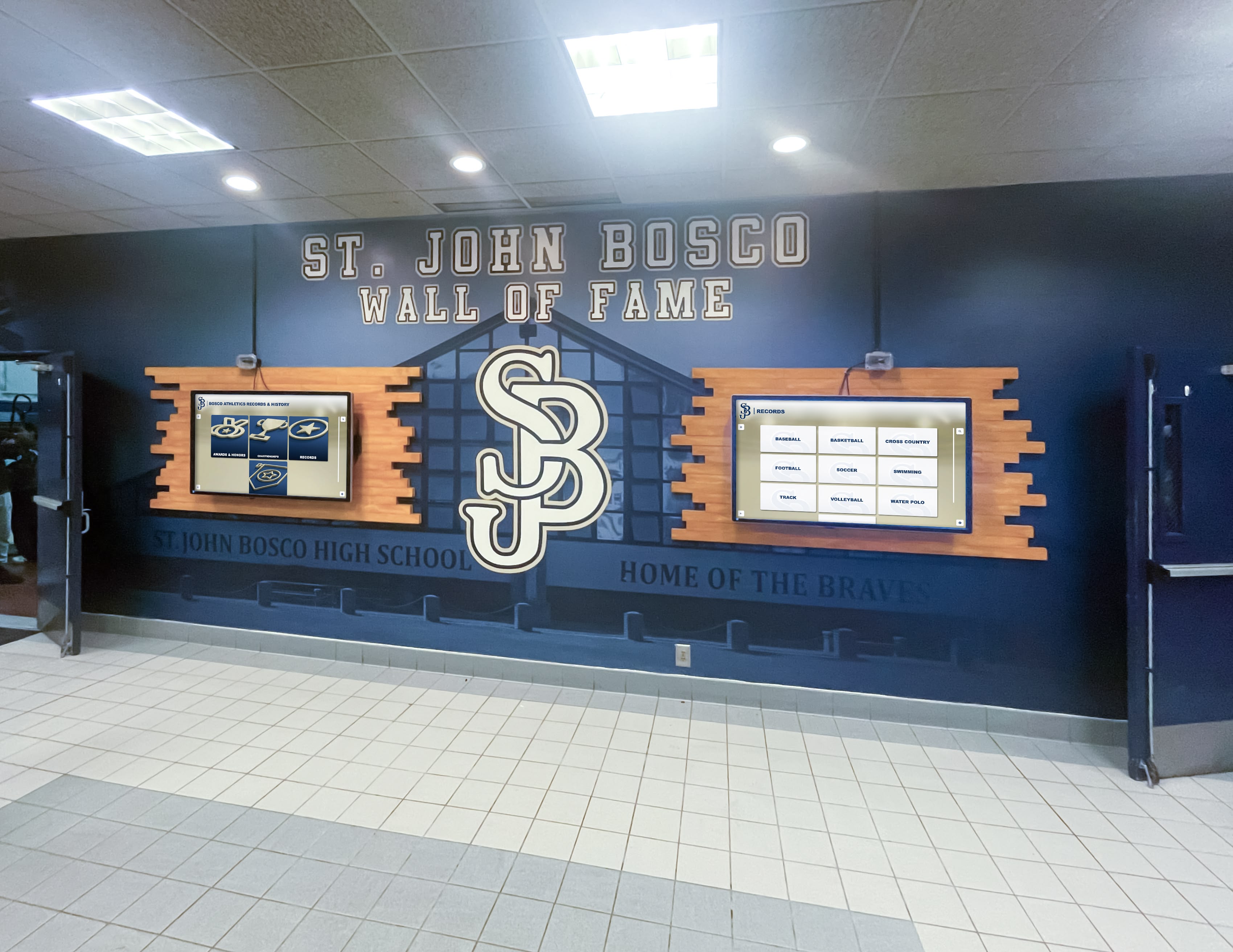 Athletic digital display in school lobby